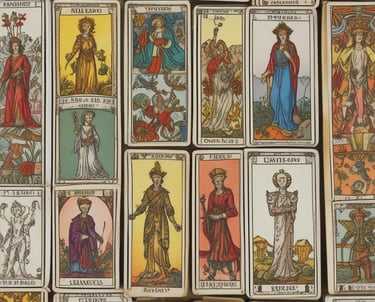 A wooden table features three cards spread out. One card shows an image of a child wearing jeans and a gray shirt, with hands in pockets. Another card displays an old, weathered doll face. The third card, placed diagonally, has the text 'POINTS OF YOU' printed on it. The colors are warm and subdued, with a focus on browns and grays.