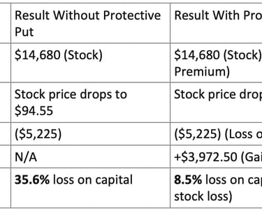 Results with and without Protective Put
