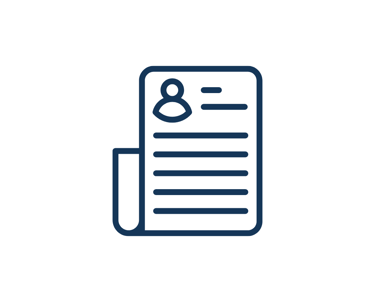 Ikona kartki z danymi osoby, symbolizująca dokumenty i sprawy cywilne.