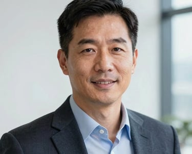 A professional headshot of a business leader in a US professional setting, with clean lighting and a background featuring white and light blue tones.