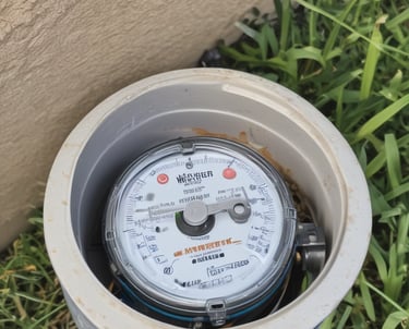 Photo of a & a water llc technicians inspecting a residential water meter in a Forsyth County neighborhood.