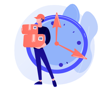 a man carrying a large clock with a backpack