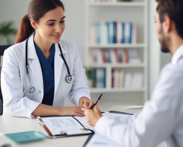 A storefront with multiple illuminated signs featuring Vietnamese text advertising traditional medicine and herbal products. The signs are colorful with bright neon lights, and there are visible electrical wires crisscrossing in front. The surrounding architecture is urban with a visible balcony and windows.