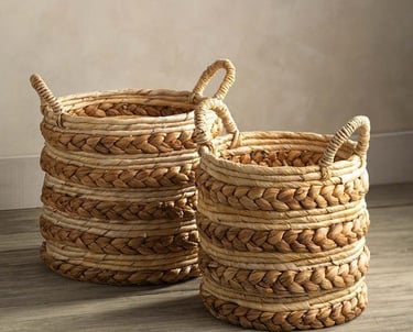 Natural fiber baskets with modern weaving design
