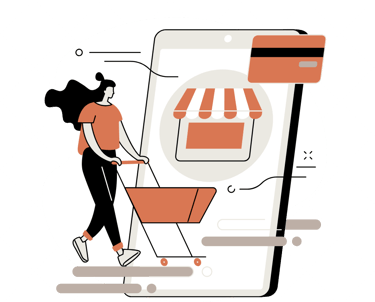 a woman walking down a street with a shopping carton