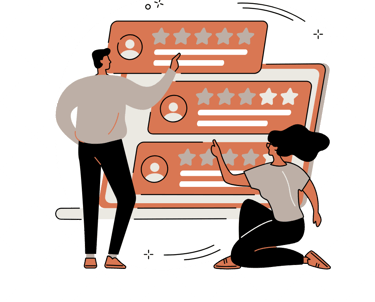 a man and woman standing in front of a large screen