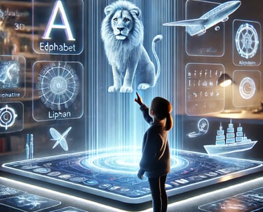 Child interacting with a 3D holographic AR learning tool