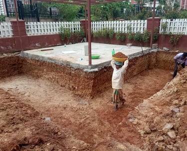 Landscape civil work showing proper sloping and the installation of waterproofing membranes or drainage cells on a terrace be