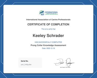 IACP Prong Collar Knowledge Assessment certificate