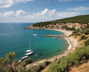 Experienced sailors navigating a sailboat through gentle waves under a clear sky.