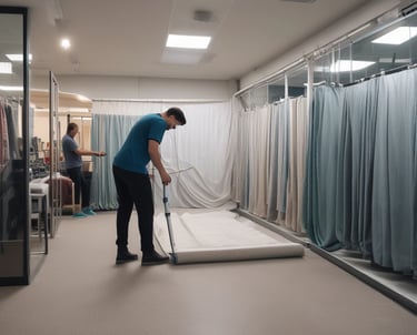 A clean and organized dry cleaning facility.