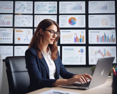 A person stands in front of a store display featuring the Hugo Boss brand. The display includes large black and white posters of models wearing suits and mannequins dressed in stylish clothing, including a yellow dress and a patterned outfit. The scene is illuminated with a focus on fashion and branding.