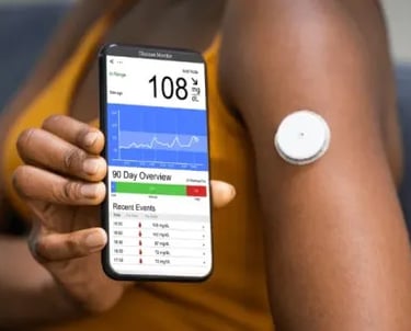Patient wearing continuous glucose monitoring system (CGMS) sensor at Madinaguda, Hyderabad