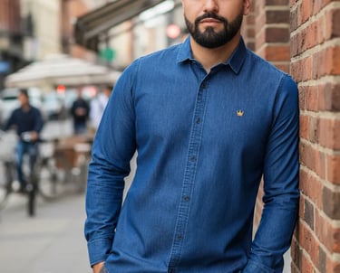 Camisa Jeans Masculina Social Manga Longa Moda Slim Fit Luxo