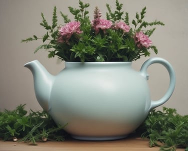 Théière et herbes aromatiques