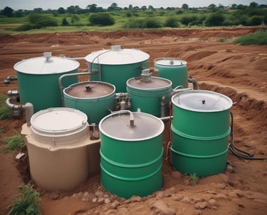 A beautiful sunset with a large, glowing sun near the horizon, casting an orange hue across the sky. In the foreground, several wind turbines are silhouetted against the vibrant backdrop, suggesting a sustainable energy scene.