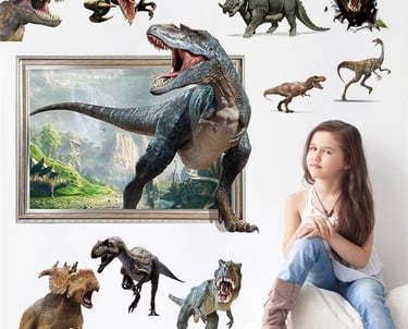 3D Dinosaur Wall Stickers Removable Vinyl Large Dino Stickers 10Pcs Peel and Stick Dinosaur Wall Dec