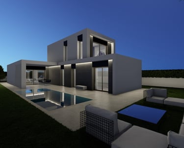 a modern house with a pool and a pool