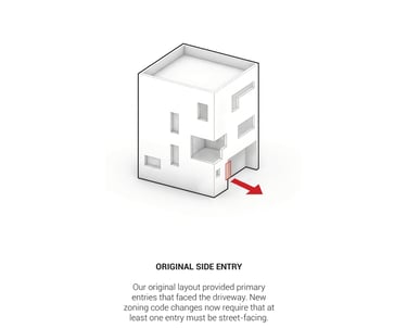 Minimalist architectural diagram showing an original side facing entry.