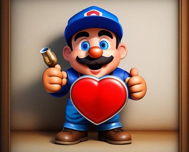 a cartoonish looking man holding a heart shaped object