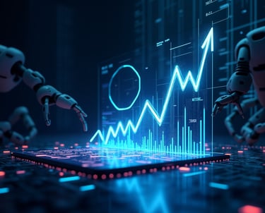 "AI dashboard showing sales prediction data with charts, trends, and analytics – futuristic business