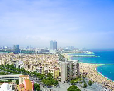 Barcelona city & beach from above during the day
