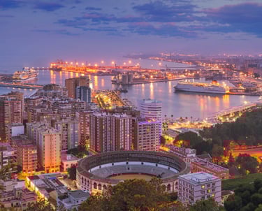 Malaga in the early evening with sun gone down