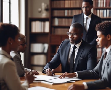 A professional consultation setting with a medical professional sitting at a desk facing a client. The room has a modern aesthetic with white walls decorated with framed certificates. The desk is organized with office supplies, a laptop, and a fruit bowl in the center.