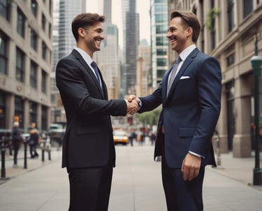 Glass-fronted building with reflections of the sky and nearby structures. Rows of greenery are integrated into the design above the windows. Large text on the building's facade reads 'Transforming Business for Good.'