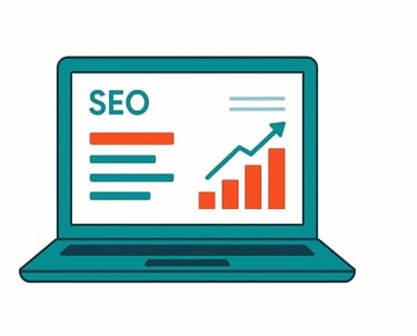 a laptop with a laptop screen showing a seo search