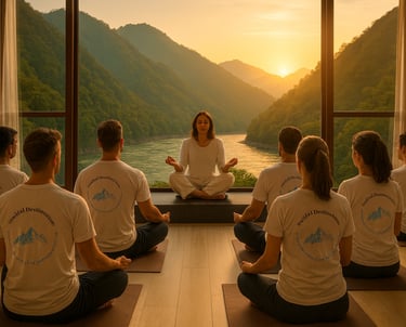 Wellness class in Rishikesh with Soulful Destinations, sunrise over Himalayas and River Ganga