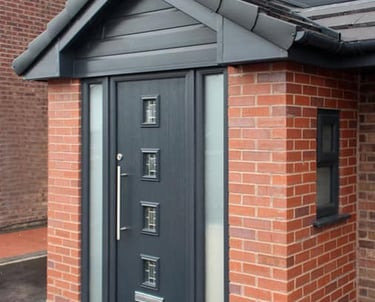 a black and white door with a grey door and a black door