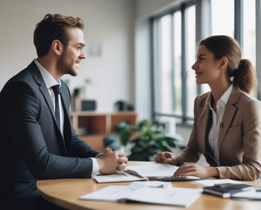 dos profesionales hablando en oficina