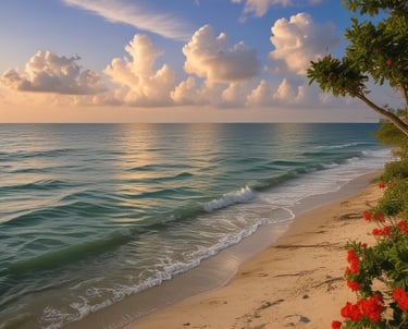 Bright lantana flowers with vibrant yellow and orange petals, clustered together against lush green leaves. Sunlight highlights the delicate texture of the petals, creating a striking contrast with the deep green foliage in the background.