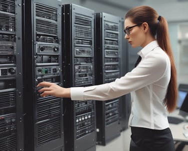 A person is working on a laptop at a table, focusing on a software interface displayed on the screen. The interface appears technical or related to programming and data flow. The setting seems to be a modern indoor office or study area with a window in the background.