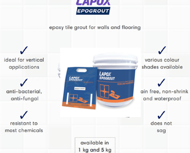 Lapox Epogrout-epoxy tile grout benefits