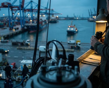 Port Foreman overlooking a freight port.