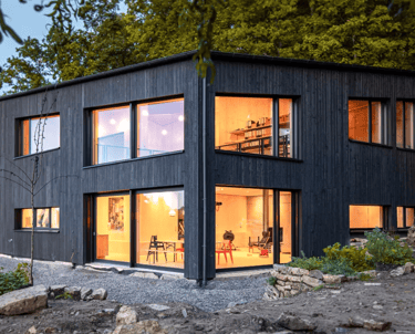 Timber cladding on timber frame building