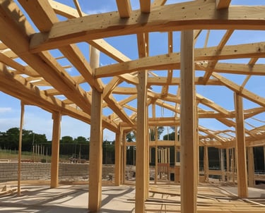 Glulam curved roof trusses and glulam posts