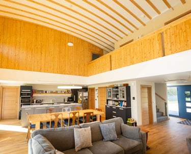 Timber building interior using HBE solid structural walls