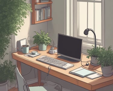 a laptop computer and headphones on a desk
