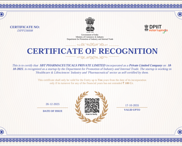 Startup India recognized pharmaceutical company India