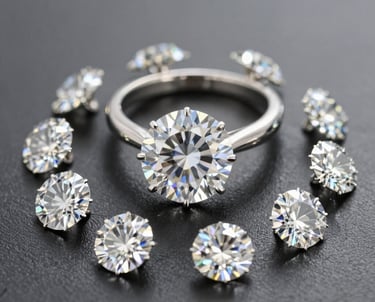 Close-up of sparkling natural and lab-grown diamonds arranged on a velvet cloth.