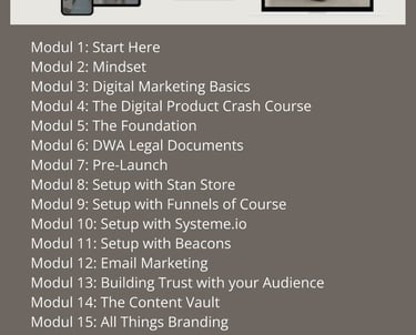 Burnout Business Course – Inside Look with 25 modules on mindset, digital marketing, branding, email marketing, and building 