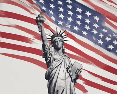 A man in a suit and tie is standing in front of an American flag and a blue curtain with a government seal partially visible. He has a serious and composed expression on his face.