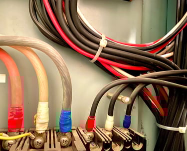 a bunch of wires and wires are connected to a box of wires