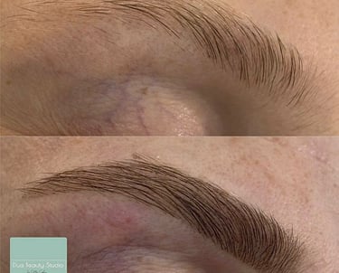 A before and after of defined eyebrows