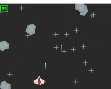 a small spacecraft flying over meteorites 