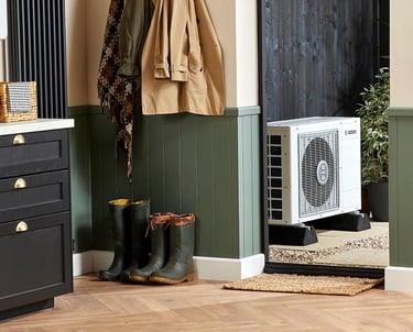 Heat pump outside of kitchen