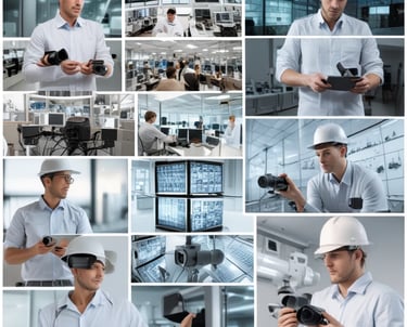 An installation technician setting up a CCTV camera.